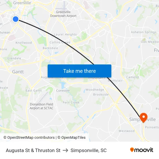 Augusta St & Thruston St to Simpsonville, SC map