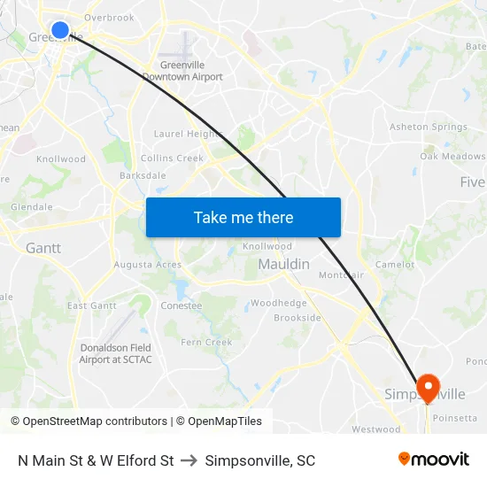 N Main St & W Elford St to Simpsonville, SC map