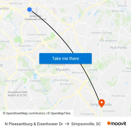 N Pleasantburg Dr & Keith Dr to Simpsonville, SC map