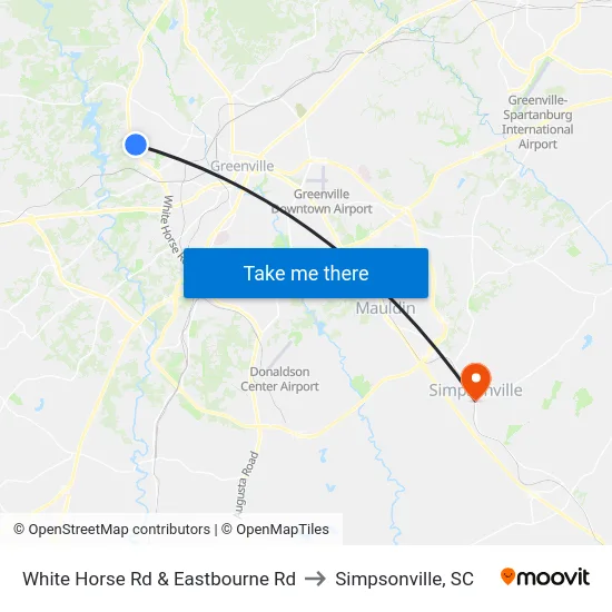 White Horse Rd & Eastbourne Rd to Simpsonville, SC map