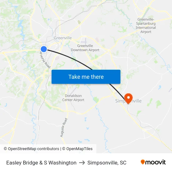 Easley Bridge & S Washington to Simpsonville, SC map