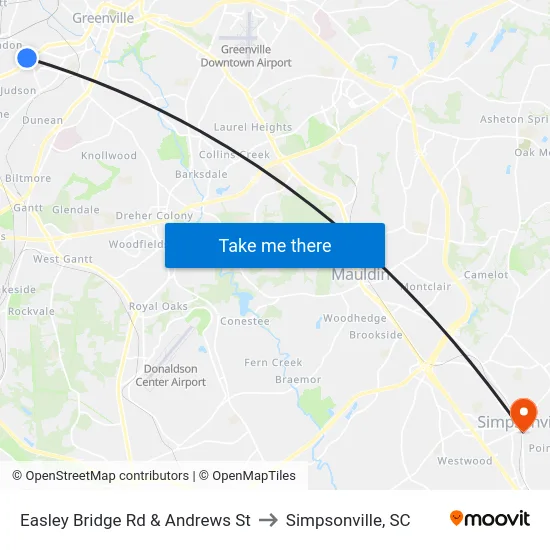 Easley Bridge Rd & Andrews St to Simpsonville, SC map