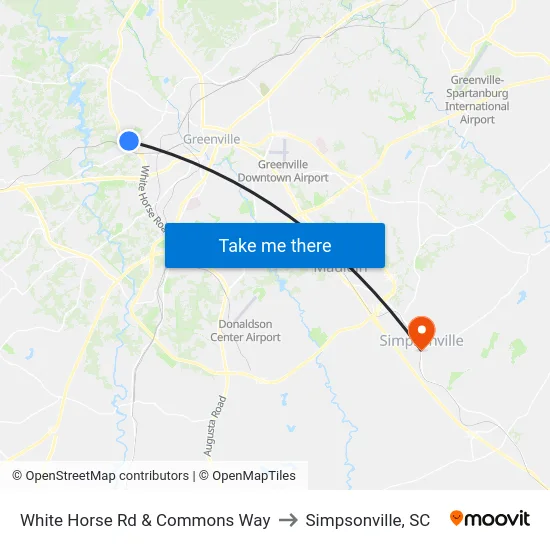 White Horse Rd & Commons Way to Simpsonville, SC map