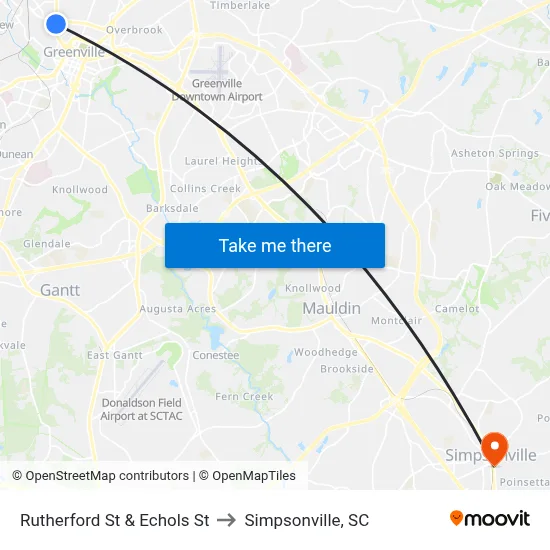 Rutherford St & Echols St to Simpsonville, SC map