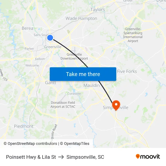 Poinsett Hwy & Lila St to Simpsonville, SC map