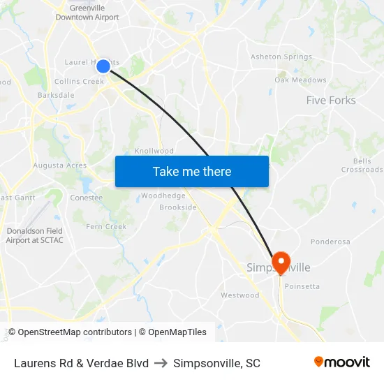 Laurens Rd & Verdae Blvd to Simpsonville, SC map