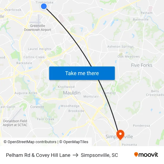Pelham Rd & Covey Hill Lane to Simpsonville, SC map