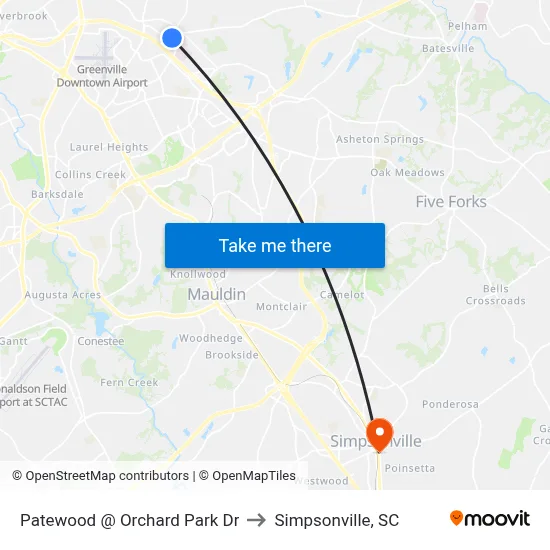 Patewood @ Orchard Park Dr to Simpsonville, SC map