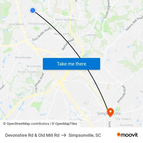 Devonshire Rd & Old Mill Rd to Simpsonville, SC map