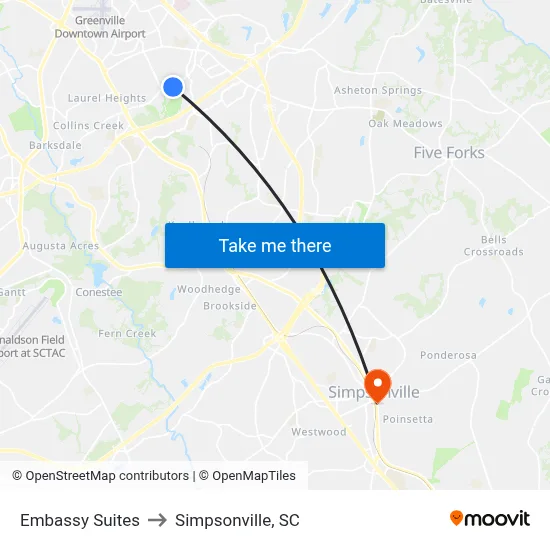 Embassy Suites to Simpsonville, SC map