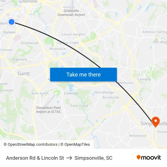 Anderson Rd & Lincoln St to Simpsonville, SC map
