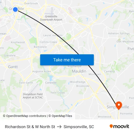 Richardson St & Buncombe St to Simpsonville, SC map