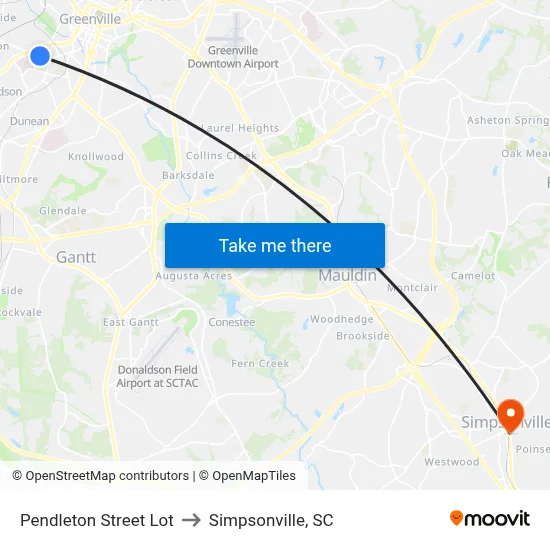 Pendleton St & Mason St to Simpsonville, SC map