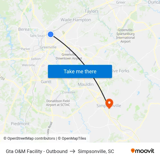 Gta O&M Facility - Outbound to Simpsonville, SC map