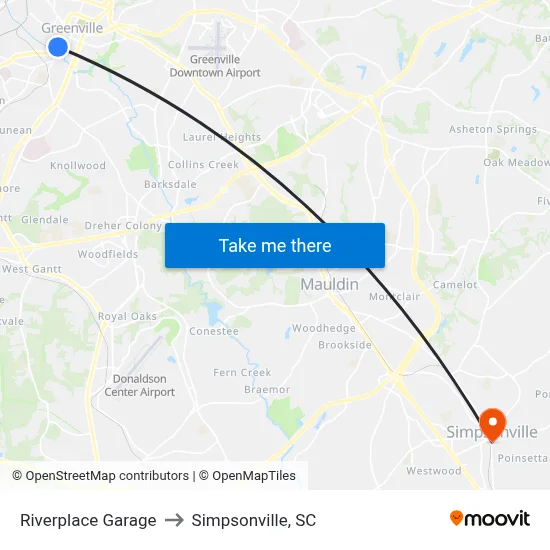 Riverplace Garage to Simpsonville, SC map
