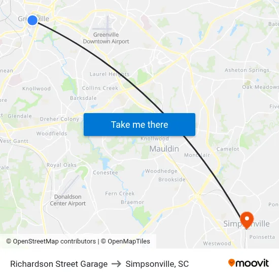 Richardson Street Garage to Simpsonville, SC map