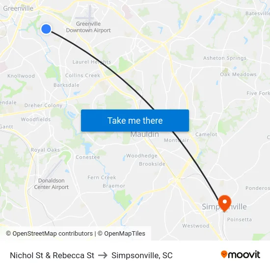 Nichol St & Rebecca St to Simpsonville, SC map
