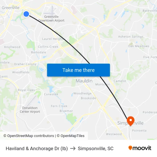 Haviland & Anchorage Dr (Ib) to Simpsonville, SC map