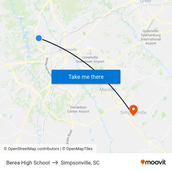 Berea High School to Simpsonville, SC map