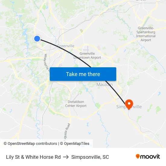 Lily St & White Horse Rd to Simpsonville, SC map