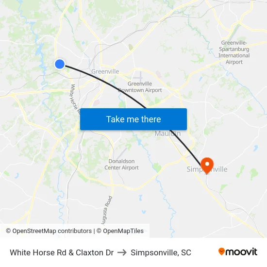 White Horse Rd & Claxton Dr to Simpsonville, SC map