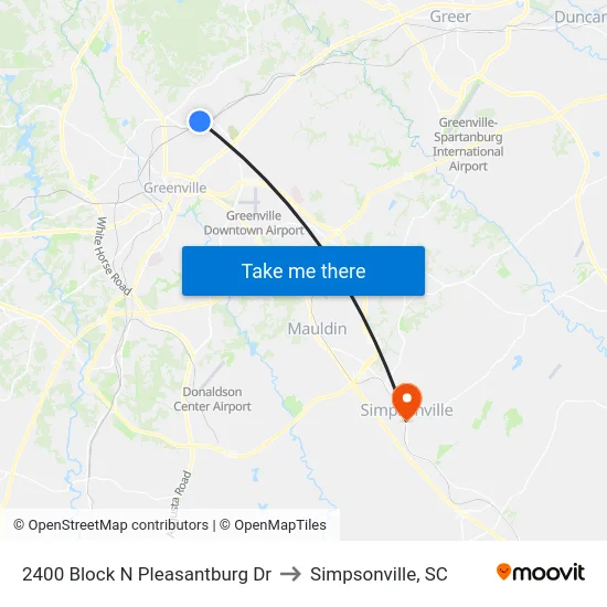 2400 Block N Pleasantburg Dr to Simpsonville, SC map