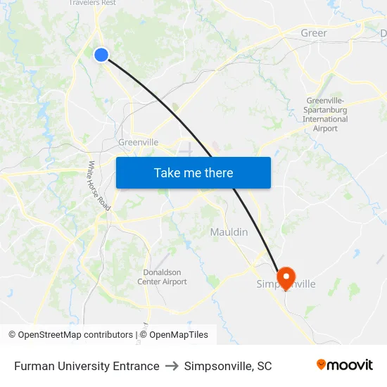 Furman University Entrance to Simpsonville, SC map