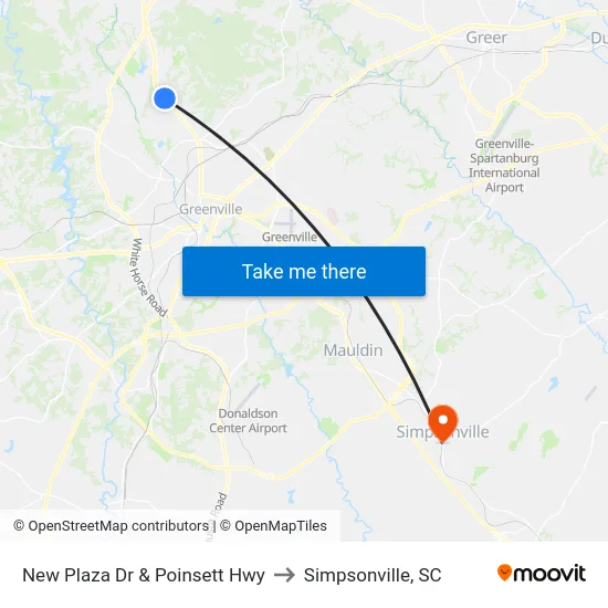 New Plaza Dr & Poinsett Hwy to Simpsonville, SC map