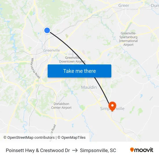 Poinsett Hwy & Crestwood Dr to Simpsonville, SC map