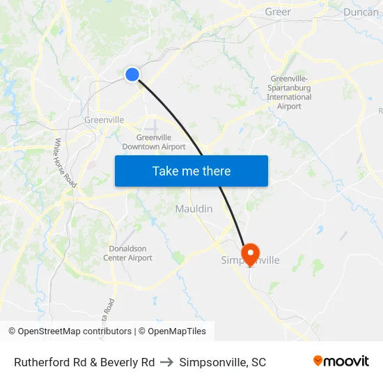 Rutherford Rd & Beverly Rd to Simpsonville, SC map