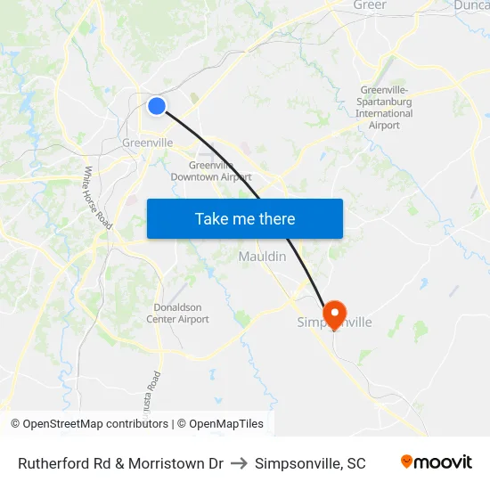 Rutherford Rd & Morristown Dr to Simpsonville, SC map