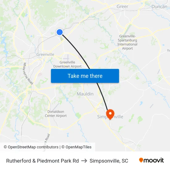 Rutherford & Piedmont Park Rd to Simpsonville, SC map