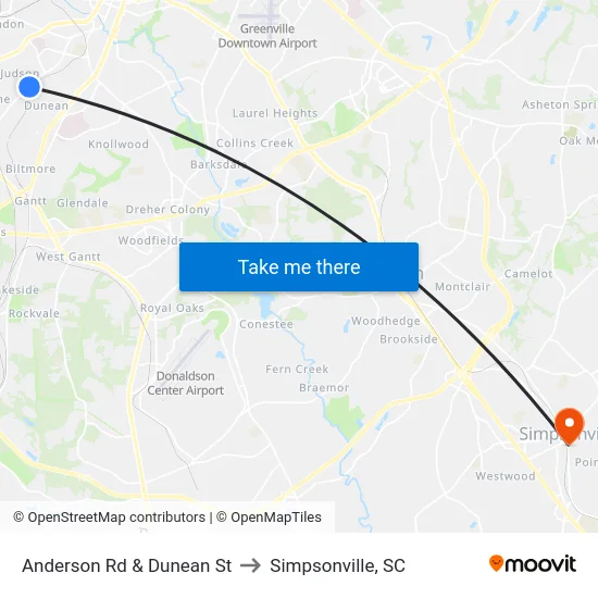 Anderson Rd & Dunean St to Simpsonville, SC map