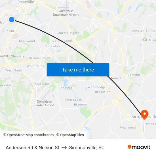 Anderson Rd & Nelson St to Simpsonville, SC map