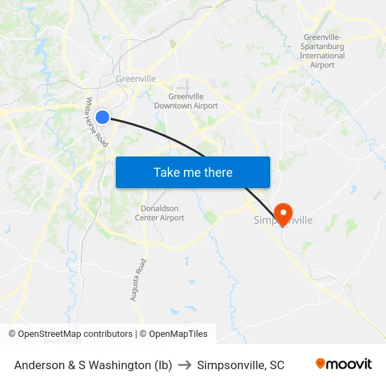 Anderson & S Washington (Ib) to Simpsonville, SC map
