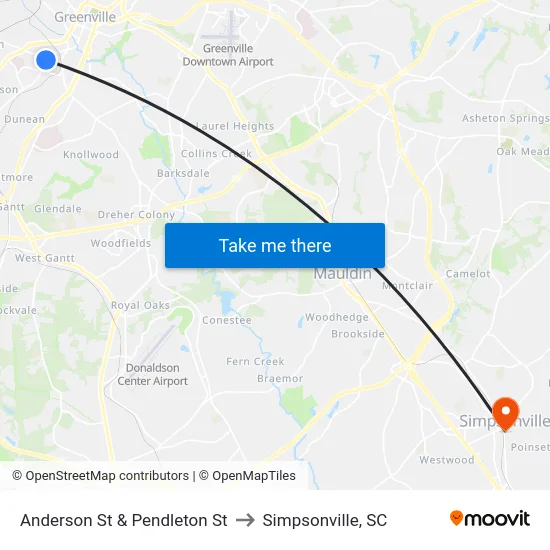 Anderson St & Pendleton St to Simpsonville, SC map