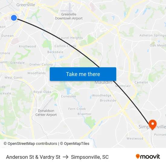 Anderson St & Vardry St to Simpsonville, SC map