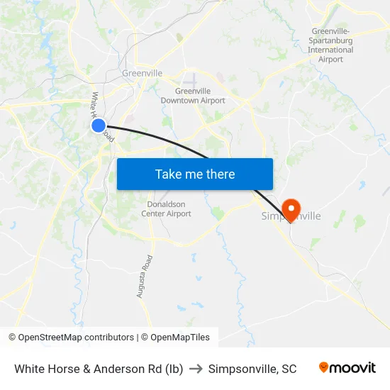 White Horse & Anderson Rd (Ib) to Simpsonville, SC map