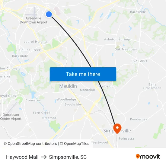 Haywood Mall to Simpsonville, SC map