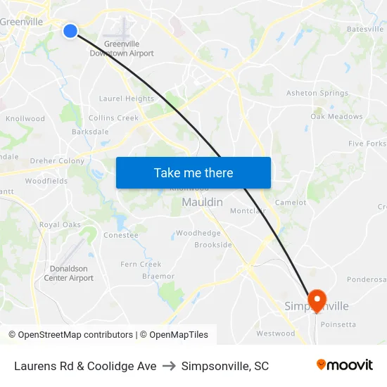 Laurens Rd & Coolidge Ave to Simpsonville, SC map