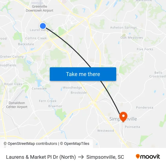 Laurens & Market Pl Dr (North) to Simpsonville, SC map