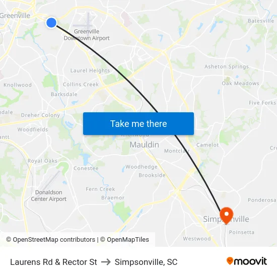 Laurens Rd & Rector St to Simpsonville, SC map
