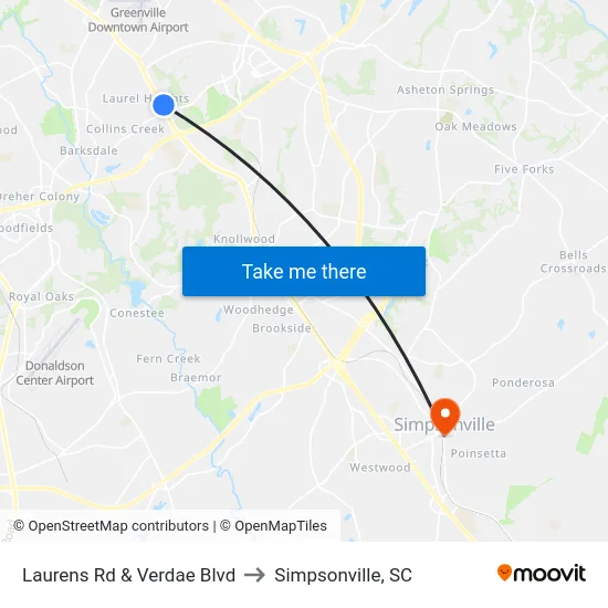 Laurens Rd & Verdae Blvd to Simpsonville, SC map