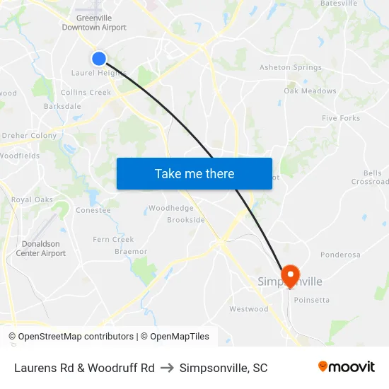 Laurens Rd & Woodruff Rd to Simpsonville, SC map
