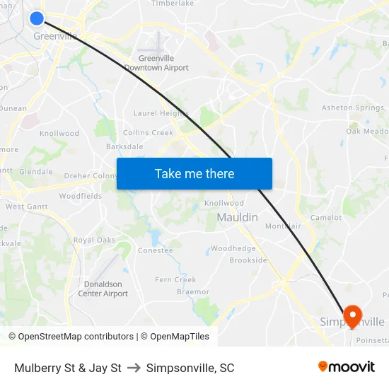 Mulberry St & Jay St to Simpsonville, SC map