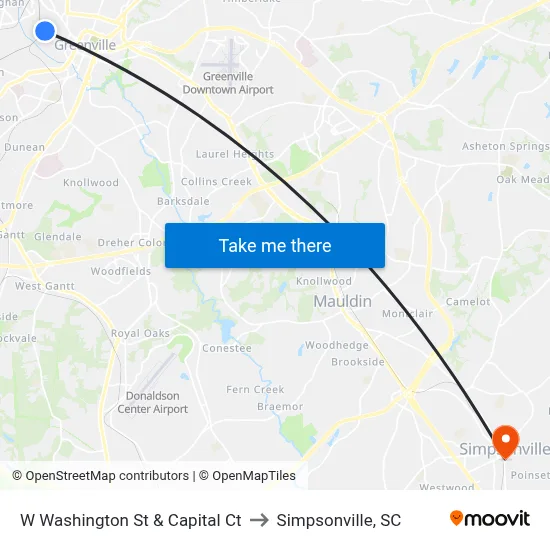 W Washington St & Capital Ct to Simpsonville, SC map