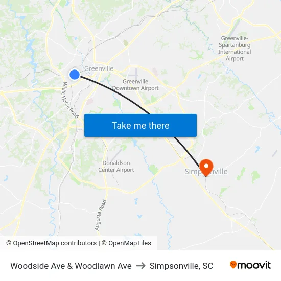Woodside Ave & Woodlawn Ave to Simpsonville, SC map