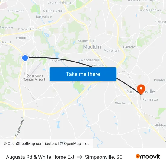 Augusta Rd & White Horse Ext to Simpsonville, SC map