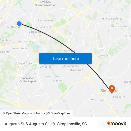 Augusta St & Augusta Ct to Simpsonville, SC map