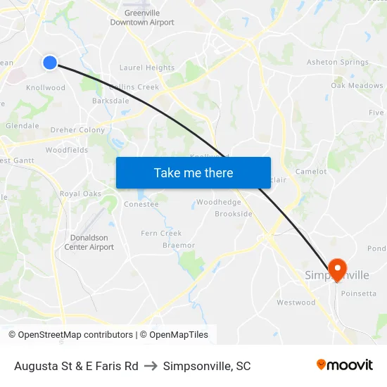 Augusta St & E Faris Rd to Simpsonville, SC map
